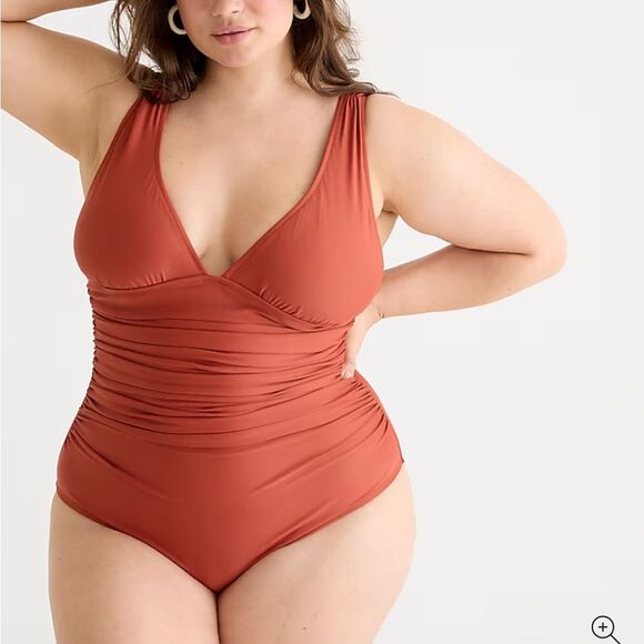 NWT J. Crew Radiant Fushia Roushed V Neck One Piece Bathing Suit Size 14 - Picture 8 of 9